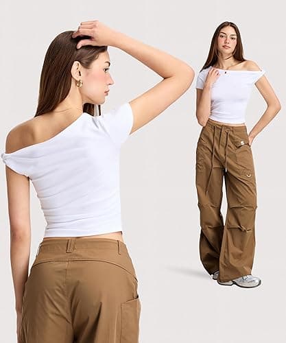 Curvphilo Women Summer Off Shoulder Tops Y2K Going Out T Shirts Double Lined Crop Top Fashion Clothes Trendy Outfits thumbnail 7