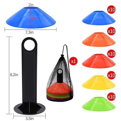 25/50/100pcs Disc Cones, Agility Soccer Cones with Carry Bag and Holder | for Sports Training, Football, Soccer, Basketball, Coaching, Practice Equipment thumbnail 2