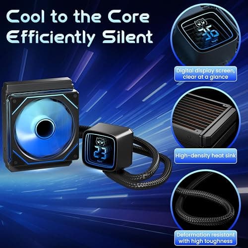 120MM AIO CPU Cooler with Digital Display, 120mm Liquid Cooling, ARGB PWM Fans,LGA 1700/1200/115X/1366/775, AMD AM5/AM4, Black thumbnail 4