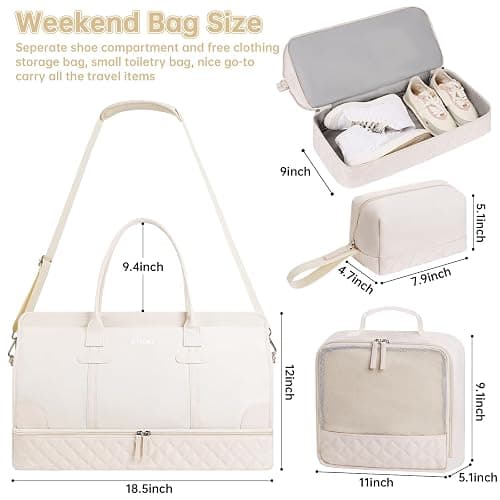 ETRONIK Weekender Overnight Bag for Women, Large Travel Duffle Bag with Shoe Compartment & Wet Pocket, Carry On Gym Duffel Bag with Toiletry Bag for Hospital 3 Pcs Set, Beige thumbnail 2