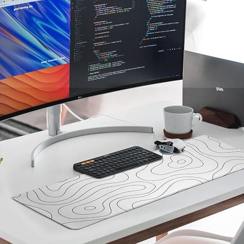 White Large Gaming Mouse Pad Desk Pad Topographic Map Big Keyboard Mat 31.5x11.8inch Computer Mousepad with Stitched Edge Non-Slip Rubber Base thumbnail 2
