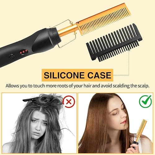 Hot Comb Hair Straightening Brush with Adjustable Settings, Fast Heating for Wigs and Black Hair, Professional Anti-Scald, Auto Shut-Off thumbnail 4