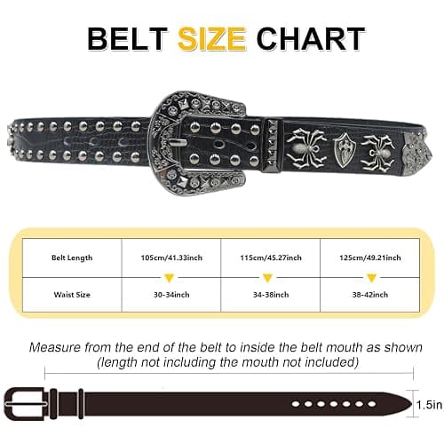 EVERBLTING Black Western Cowboy Belt for Men Women Western Cowboy Cowgirl Y2k Studded Belt Western Punk Studded Belts thumbnail 6