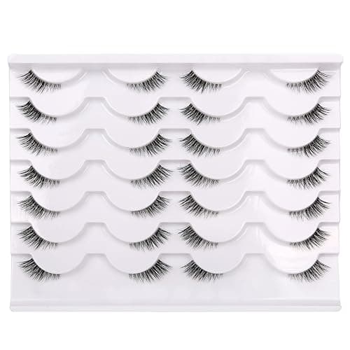 Half False Eyelashes with Clear Band Wispy Cat Eye Look Natural Short Small 3/4 Accent Lashes Faux Mink Fake Eyelash Strips 14 Pairs Pack - Image 1