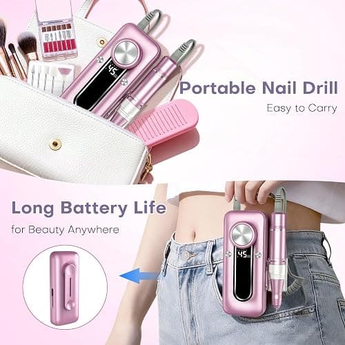 TUOBEO Nail Drill Electric Nail File Kit 45000 RPM Professional Efile Nail Set,Cordless Portable Rechargeable Acrylic Gel Nail Polish Remover Machine Pedicure Manicure Tool with 11 Bits for Salon Home thumbnail 8