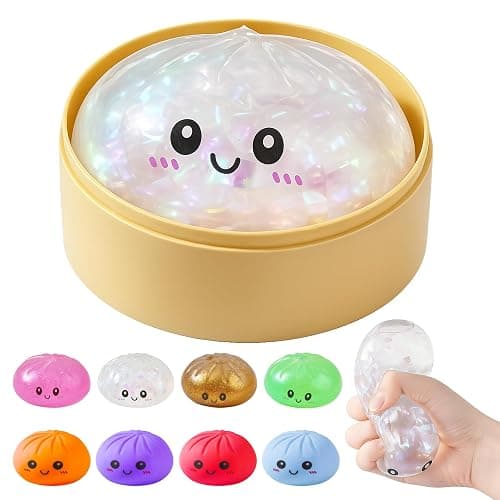 Dumpling Squishies, Glitter Dumpling Mystery Box, Colorful Dumplings Stress Balls Fidget Sensory Toy, Stocking Stuffers with Food Steamer Stretchy Desk Toys (Glitter White) - Image 1