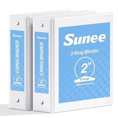 SUNEE 3 Ring Binder 2 Inch 2 Pack, Clear View Three Ring PVC-Free (Fit 8.5x11 Inches) for School or Office Supplies, White - Image 1