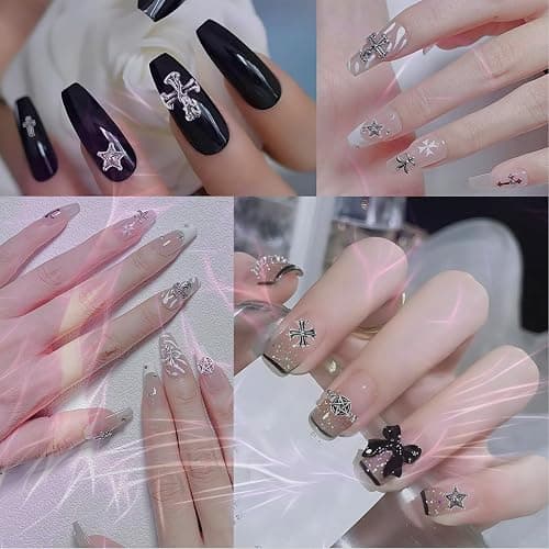 Leeneen 80Pcs Silver Metal Cross Nail Charms for Nails Design,Y2K 3D Chrome Nails Art,Vintage Alloy Cross Heart Skull Acrylic Charm for Women, Halloween Nail Supplies thumbnail 3