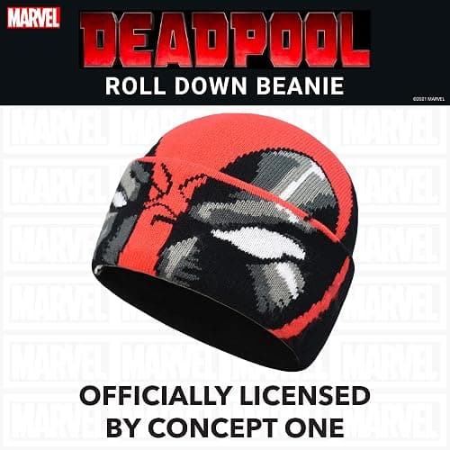 Marvel Deadpool Beanie Hat, Winter Knit Cap with Cuff thumbnail 4