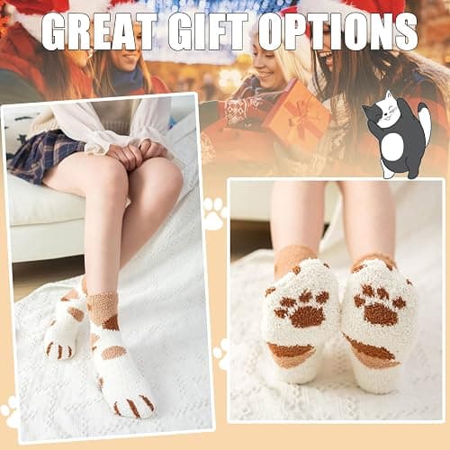 Ginmewrae Women Fuzzy Socks Cozy Soft Fluffy Cute Animal Slipper Socks Sleeping Warm Socks Christmas Gift for Girls - B Mix Color(6 Pairs) thumbnail 6