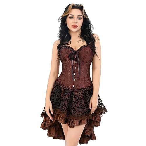 frawirshau Women's Lace Up Boned Overbust Corset Bustier Lingerie Bodyshaper Top thumbnail 4