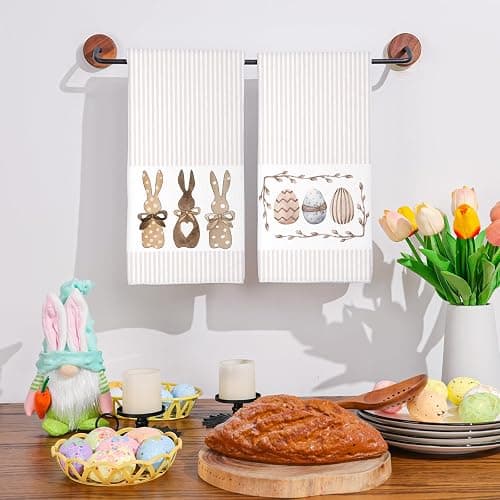 Siilues Easter Kitchen Towels Set of 2, 18x26 Inch Dish Towels Home Decor Hand Towels Seasonal Spring Holiday Bunny Decorations for Home Drying Dishcloth (Colourful 02) thumbnail 2