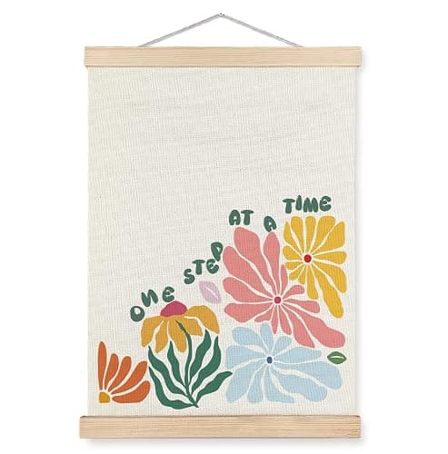 SPBL&L Boho Floral Mental Health Wall Art Poster Hanger Frame, One Step at a Time Motivational Quote Hanging Canvas Pictures Prints Wall Decor for Therapy Counselor Office, 12x16 Inch - Image 1