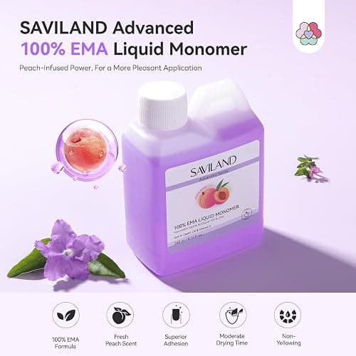 SAVILAND Pure EMA Monomer Acrylic Nail Liquid: Peach Scent Acrylic Liquid Nail Monomer Non-Yellowing Monomer For Acrylics Powder Nail Art 240 ml thumbnail 2