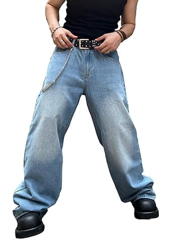 DFGIGT Men's Baggy Hip Hop Jeans Wide Leg Skater Denim Pants Casual Loose Fit Long Trousers Streetwear - Image 1