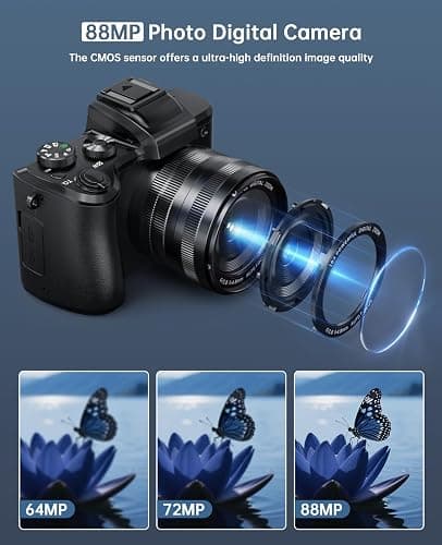 8K Digital Cameras for Photography - Autofocus 88MP WiFi Profession Camera with Dual-Lens - 16X Digital Zoom Photography Camera for YouTube with Lens Hood, Touch Screen, 2 Batteries & Charging Stand thumbnail 3