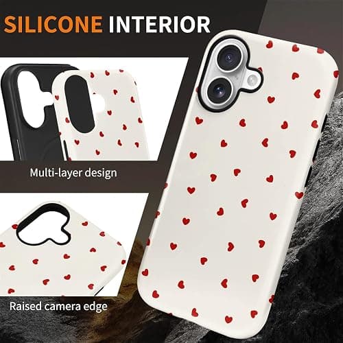 casesok for iPhone 17 Case,Compatible with MagSafe,Dual-Layer Hard Shell + Silicone Cover,Full Body Protection Shockproof Case for iPhone 17-Red Hearts Girly Aesthetic thumbnail 2