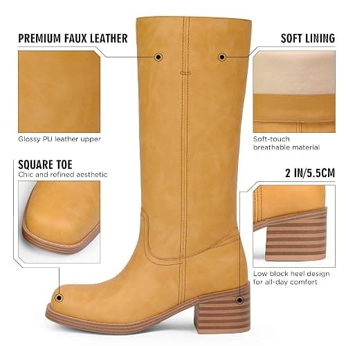 Adolilove Mid Calf Boots for Women Chunky Block Low Heel Square Toe Comfortable Casual Trendy Stylish Boots thumbnail 4