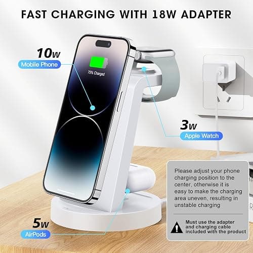 3 in 1 Charging Station for iPhone - Wireless Charger for Apple Products Multiple Devices - Charging Dock Stand for AirPods (for iPhone 17 16e 16 15 14 13 pro 12 11 X Max) thumbnail 4