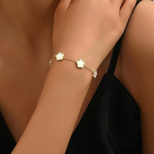 TICVSS Four Leaf Clover Bracelet for Women 18K Gold Plated Stainless Steel Lucky 4 Leaf Gold Link Bracelet Jewelry Gift for Women thumbnail 5