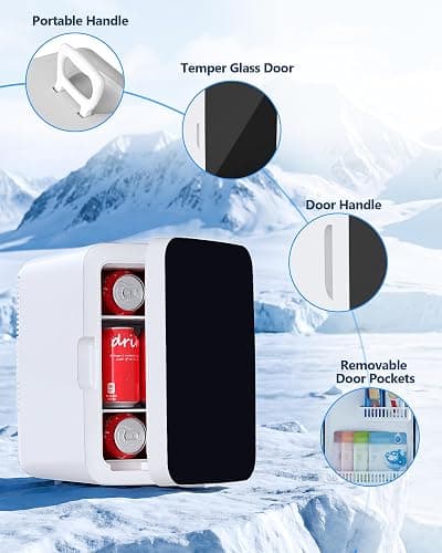 Electactic 10L Compact Mini Fridge, Portable Small Refrigerator, Small Cosmetics Cooler, 2.6 Gal Mini Fridge with AC/DC Adapters for Beverage, Food, Makeup, Bedroom, Office, Dorm, White thumbnail 5