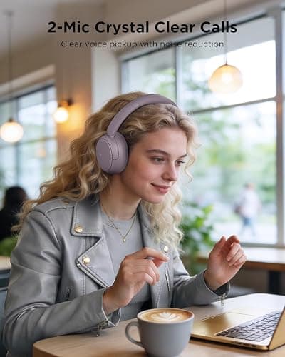 TALIX H30 Hybrid Active Noise Cancelling Headphones, 110H Playtime Hi-Res Audio Bluetooth 6.0 Wireless Over Ear ANC Headphones for Commute/Workout/Gym (Purple) thumbnail 4