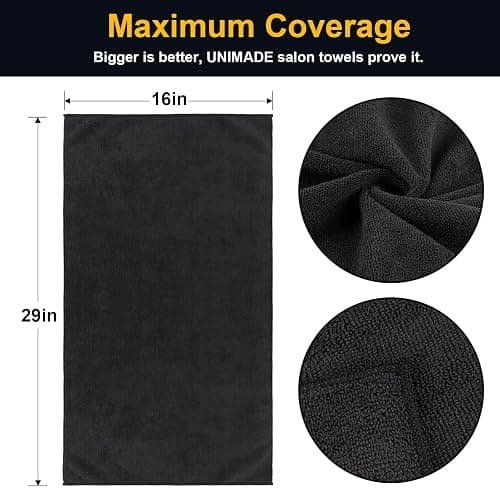 UNIMADE Salon Towels 48 Pack, Microfiber Barber Towel Bulk,(16x29 inches) Fast Drying Hair Towels Super Soft Black Hnad Towels for Gym, Salon, Bath, Spa Use and Home Hair Care(Not Bleach Proof) - 48 thumbnail 2
