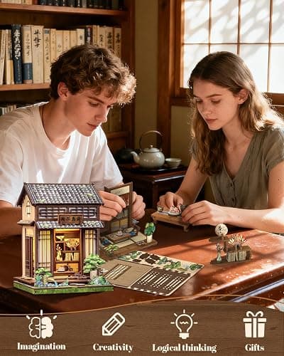 Cutefun Book Nook Kit - DIY Miniature House Kit for Adults, Teens and Beginners, Japanese Tea Room Booknook Tiny House Bookshelf Decor 3D Wooden Puzzles, Gifts for Friends and Family (Tea House) thumbnail 7