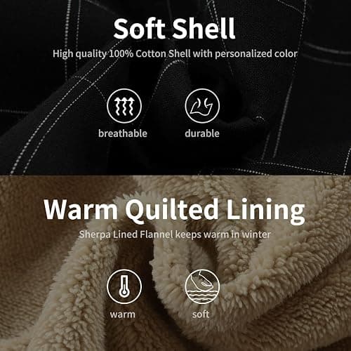 Derbars Men's Cotton Plaid Shirts Jacket Fleece Lined Flannel Shirts Sherpa Button Down Jackets with Hood for Men thumbnail 6