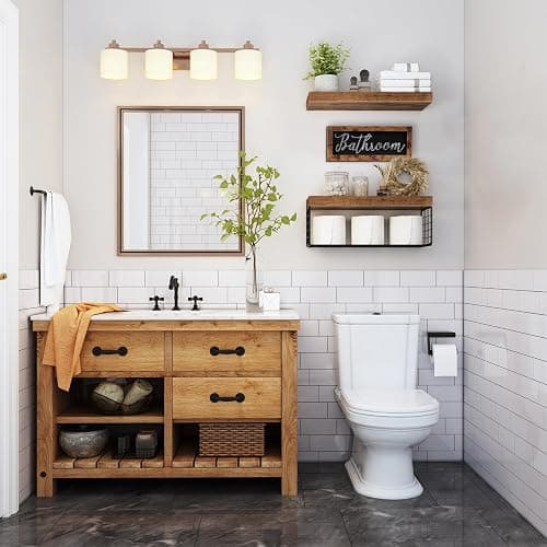QEEIG ‎Bathroom Shelves Over Toilet - Paper Storage Wall Mounted Farmhouse Decor Decorations Aesthetic Décor Sign Small Floating Shelf 2+1 Set 16 inch, Rustic Brown (020BN) thumbnail 2