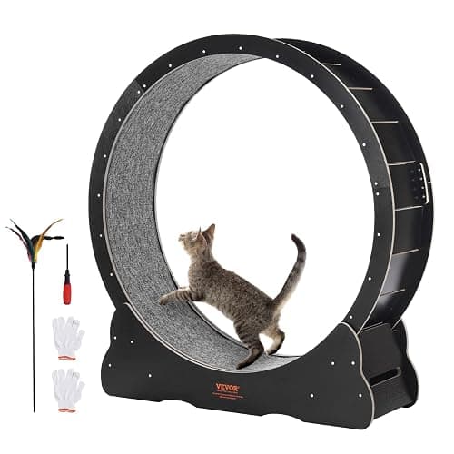 VEVOR Cat Exercise Wheel, 43.3" Large Cat Treadmill for Indoor Pets, Running Wheel with Detachable Carpet & Cats Teaser Toy for Running/Walking/Training, Suitable for Most Cats Black - Image 1
