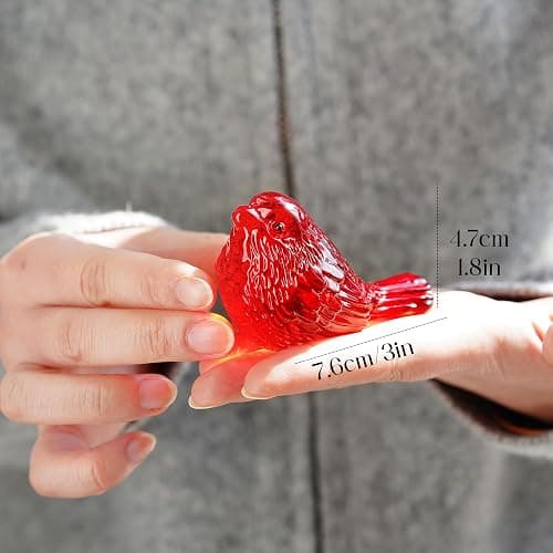 H&D HYALINE & DORA Crystal Handmade Red Bird Figurine Gifts for Bird Lovers Women Men Blown Glass Birds Collectible Figurines for Desk Table Home Office Decor thumbnail 6