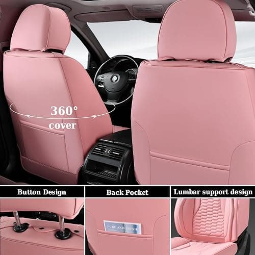 Coverado Car Seat Covers Full Set, 5 Seats Pink Seat Covers for Cars, Nappa Leather Waterproof Car Seat Covers Automotive Seat Covers Interior Accessories Universal Fit Most Cars thumbnail 4