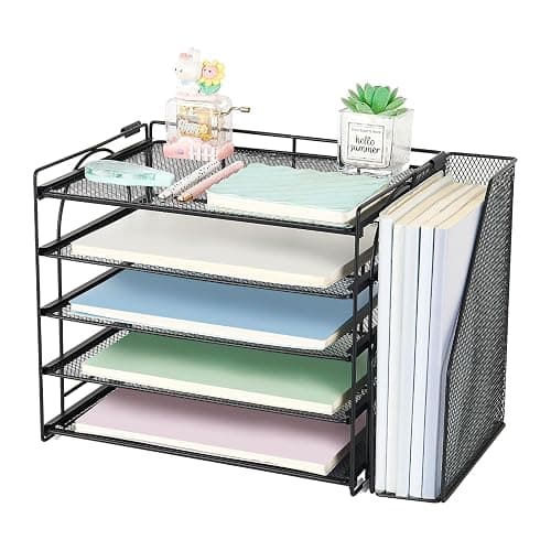 AUPSEN Desk Organizers and Accessories, 5-Tier Desktop Paper File Organizer with Removable File Holder, Desk Accessories & Workspace Organization for Home Office Supplies (Black) - Image 1