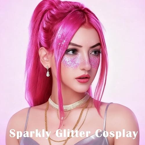 Paminify Pink Hair Glitter Stick,Cheer Body Face Glitter,Waterproof Singer Concert Music Festival Pink Out Accessories for Spirit Week,Halloween Shimmer Holographic Body Paint thumbnail 9