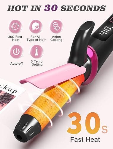 Mini Curling Iron for Travel,110~240V Dual Voltage with European Plug Adapter,Small Curling Iron for Short Hair,Tiny Curling Irons for Women,Anti-Scald Cover,Auto-Off,5 Temp Digital Settings,1 Inch thumbnail 4