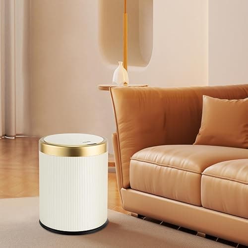 Pukomc Bathroom Trash Can with Lid，3.5 Gallon Motion Sensor Waterproof Touchless Garbage Can, Smart Plastic Trash Bins Suitable for Kitchen, Bathroom, Bedroom, Living Room, Office Beige thumbnail 6