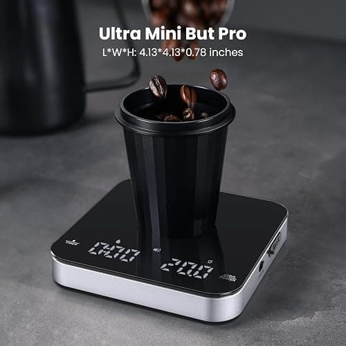 Rechargeable Mini Coffee Scale with Timer, Maestri House Espresso Scale, 2kg/0.1g Accurate Scale for Espresso and Pour-Over Coffee, Portable Digital Kitchen Scale with Automatic Timing（Black&Silver） thumbnail 2