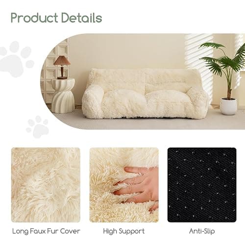 HIGOGOGO Giant Human Dog Sofa Bed, Big Comfy Floor Sofa Couch for Pet Families with Foam Chunk Supportive Mat, Fluffy Faux Fur Orthopedic Dog Bed for Human, XXXL Size, Beige thumbnail 6