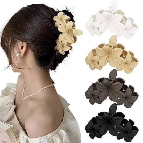 ANBALA Matte Flower Hair Accessories - 4PCS Large Plumeria Hawaiian Hair Clips with Strong Hold for Women, Non-Slip and Cute - Image 1