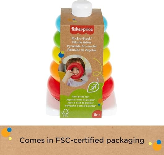 Fisher-Price Baby Stacking Toy Rock-A-Stack Rings with Roly-Poly Base for Ages 6+ Months, Made with Plant-Based Materials thumbnail 8