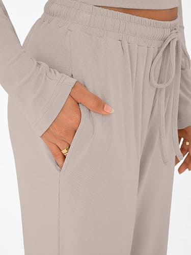 Trendy Queen Women's 2 Piece Matching Lounge Set Long Sleeve Slightly Crop Top Wide Leg Pants Casual Sweatsuit thumbnail 5