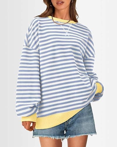 BTFBM Oversized Sweatshirt For Women 2026 Fall | Striped Long Sleeve Shirt, Crewneck Sweatshirts, Casual Loose Pullover, Workout Tops, Y2K Clothes, Sport, Vacation Outfits thumbnail 3