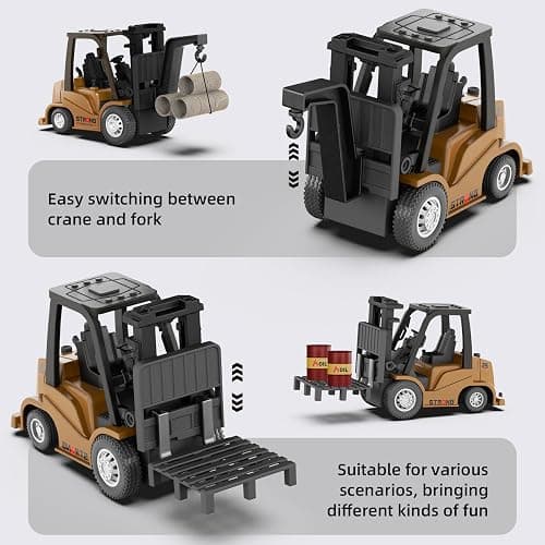 cxjoigxi Mini RC Forklift, 1/64 Forklift Truck Toys Rechargeable, App & Remote Control, 2 in 1 Transformable Lift Fork & Hook, Mini RC Construction Vehicles Birthday Gifts for Adults Kids Age 6+ thumbnail 5