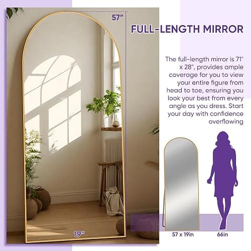 LadyNow Full Length Mirror, 58"x19" Arched Floor Mirror Freestanding, Floor Standing Full Body Mirror with Stand for Bedroom, Hanging Mounted for Living Room Cloakroom, Gold thumbnail 4