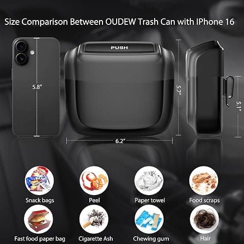 OUDEW 2 Packs Car Trash Can with Lid，Built-in Storage Garbage Bag，Leakproof Vehicle Trash，Car Accessories for Interior,Mini Garbage Bin for Automotive, Office, Kitchen,Bedroom，with 60pcs Trash Bags thumbnail 2