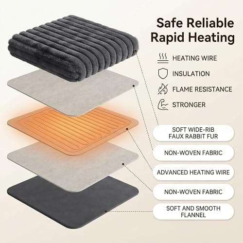 Qieryun Heated Blanket Electric Throw 50″x60 ″Inch - Thick Striped Flannel Electric Blanket,10 Heating Levels, 1-12 Hours Auto Off, Fast Heating Heating Blanket with Overheat Protection. thumbnail 8
