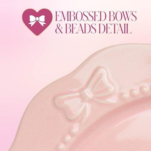 Paris Hilton 12-Piece Dinnerware Set, Embossed Bow Design, Iconic Ceramic Stoneware Service for 4 with Dinner Plates, Salad Plates, and Bowls, Microwave & Dishwasher Safe, Pink thumbnail 6