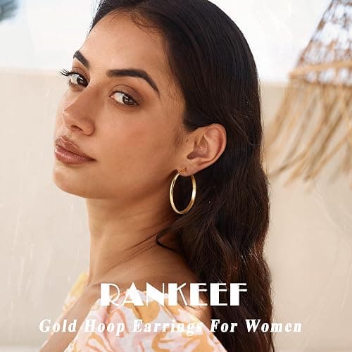 RANKEEF 3mm Wide Large Gold/Silver Hoop Earrings Sterling Silver Hoop Earrings For Women Big Gold Hoops Hypoallergenic 925 Sterling Sliver Earrings Hoops 30/40/50/60mm thumbnail 2