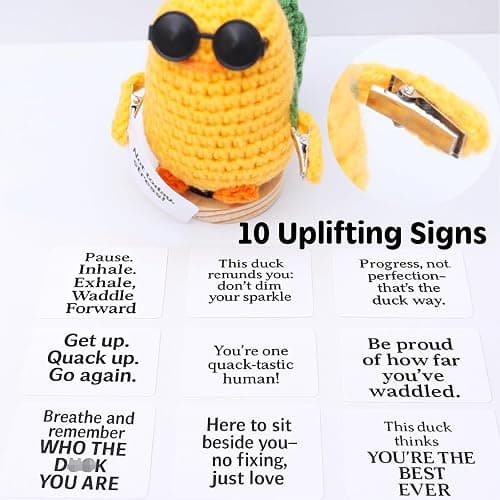 TWPER Birthday Gift for Her Him, Positive Crochet Animals with 10 Affirmation Cards – Cute Emotional Support Duck Desk Decor Inspirational Gift for Women Coworkers Friends thumbnail 4